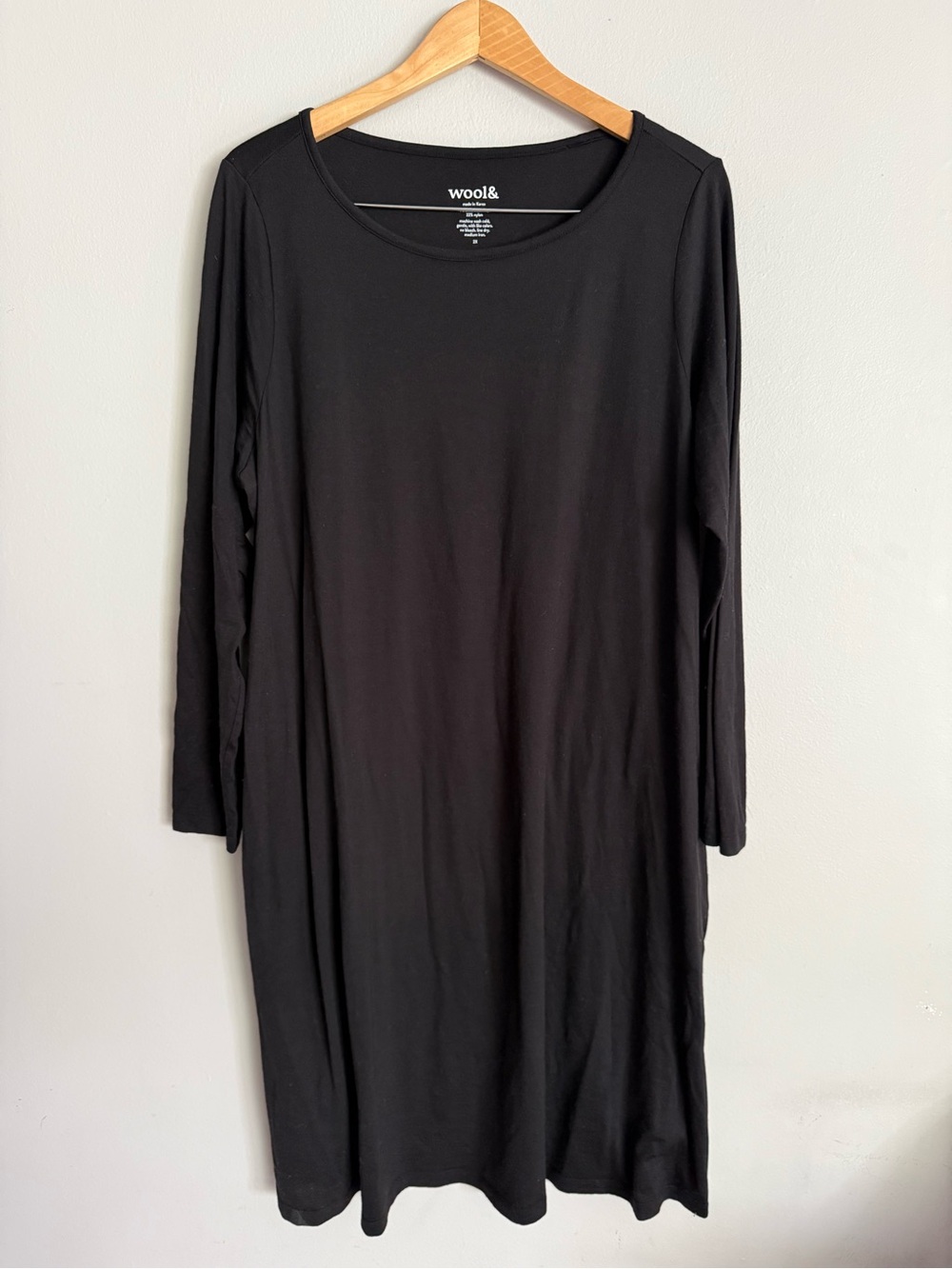 Wool& Women’s 2x Dress Black Long Sleeve Shift Dress Merino Wool